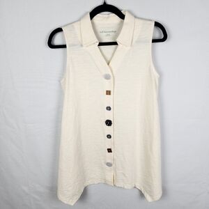 Soft Surroundings Ivory Eclectic Button Front Tank Top Asymmetrical Hem Size XS‎